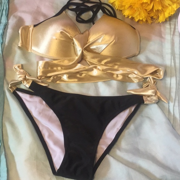 LAST 1❤️TASTEFUL X STYLE GOLD AND BLACK BIKINI - Picture 2 of 8